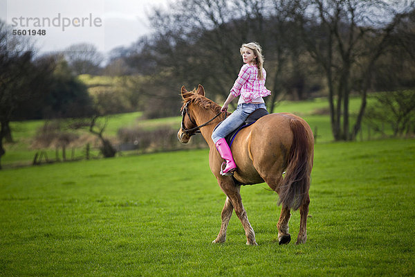 Jugendlicher  Feld  reiten - Pferd  Mädchen