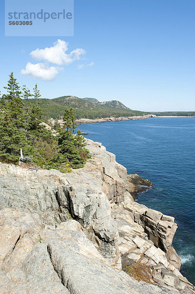 Blick auf die felsige Küste und das Meer vom Ocean Trail  Otter Cliff am Otter Point  Acadia National Park  Mount Desert Island  Maine  Neuengland  USA  Nordamerika  Amerika