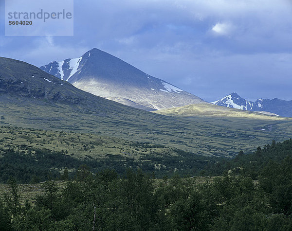 Links die Bergspitze des Bergs Digerronden  Rondane Nationalpark  Norwegen  Skandinavien  Europa