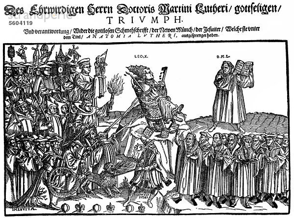 Historische Zeichnung aus dem 19. Jahrhundert  lutherische Karikatur gegen die Jesuiten aus dem 16. Jahrhundert