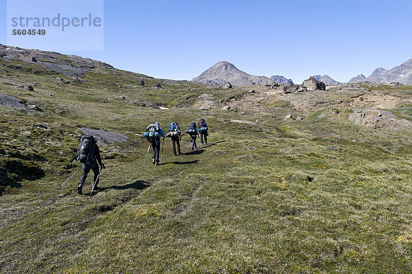 Gruppe Wanderer  bei Tasiilaq oder Ammassalik  Ostgrönland  Grönland