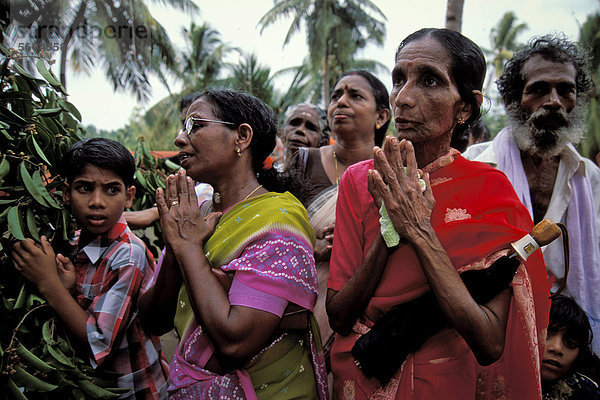 Betende Frau  Pooram-Fest  Aratthapuzha bei Thrissur  Kerala  Südindien  Indien  Asien