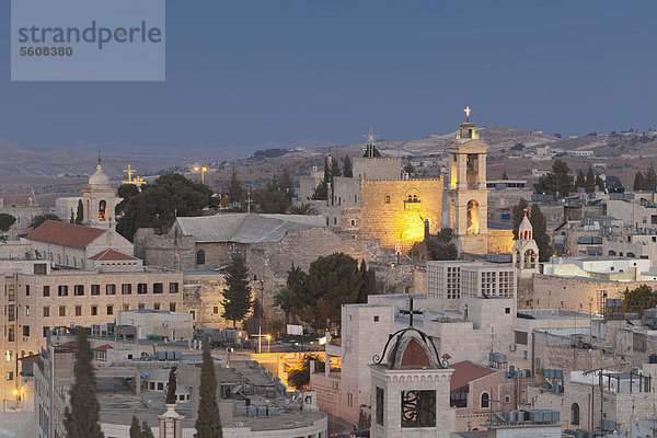 Cityscape of Bethlehem at dusk  Palestine  Palestinian territories  Western Asia