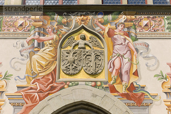Altes Rathaus  Wandmalerei  Inschrift Concordia  Eintracht  und Veritas  Wahrheit  Lindau  Baden-Württemberg  Süddeutschland  Deutschland  Europa