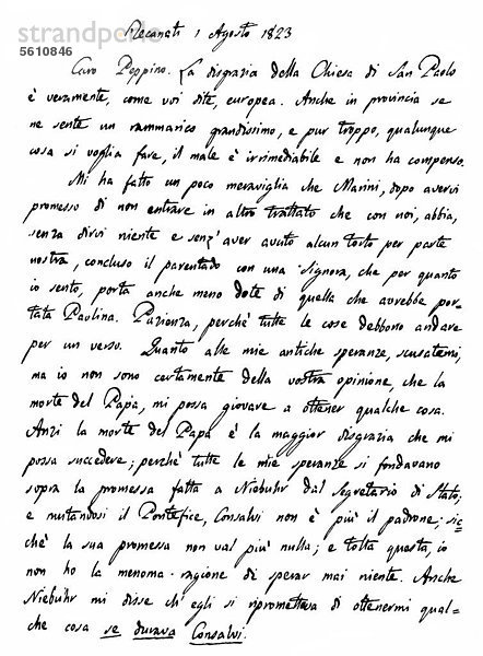 Historische Handschrift von Giacomo Graf Leopardi  1798 - 1837  ein italienischer Dichter  Essayist und Philologe