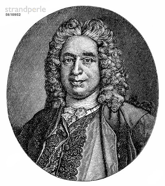 Historischer Druck aus dem 19. Jahrhundert  Portrait von Philippe NÈricault Destouches  1680 - 1754  ein französischer Lustspieldichter und Schriftsteller