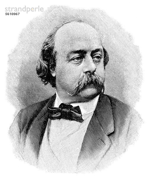 Historischer Druck aus dem 19. Jahrhundert  Portrait von Gustave Flaubert  1821 - 1880  ein französischer Schriftsteller