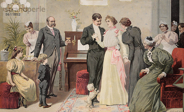 Brautpaar beim Ja-Wort  historischer Stich  ca. 1885