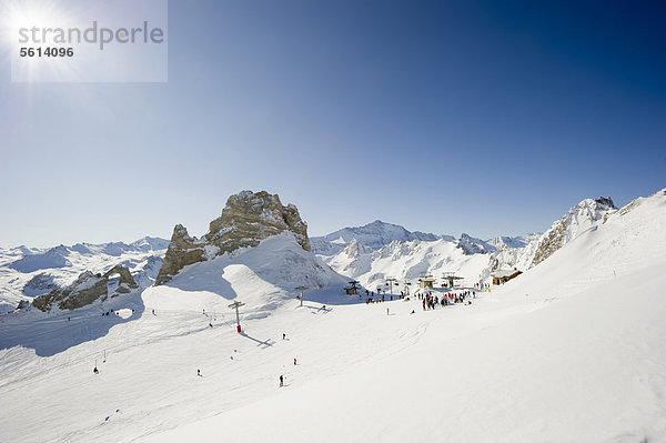 Verschneite Berglandschaft an der Aiguille Percee  Tignes  Val d'Isere  Savoien  Alpen  Frankreich  Europa