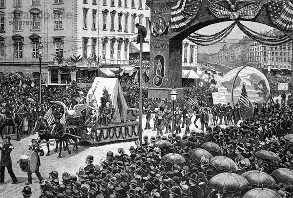 Festzug am 1. Mai 1888 in New York  USA  historischer Stich  ca. 1888