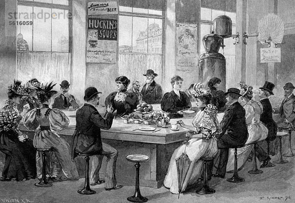 Lunchroom in Chicago  Illinois  USA  historische Illustration  Holzstich  ca. 1888