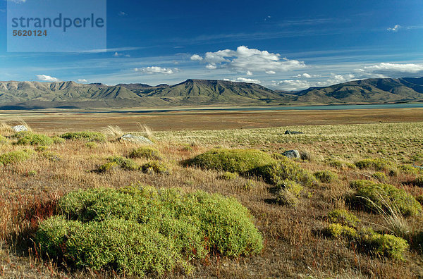 Landschaft in der Nähe von El Calafate mit Gebirgskette  Nationalpark Los Glaciares  UNESCO Weltkulturerbe  Provinz Santa Cruz  Patagonien  Argentinien  Südamerika