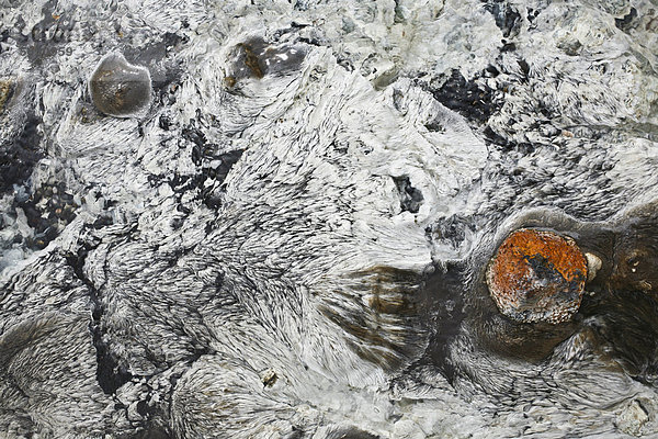 Detailaufnahme von Strukturen  gebildet durch Algen  farbige Mineralien und Wasser  im Geothermalgebiet von Hrafntinnusker  Hraftinusker  Hraftntinnusker  Hochland von Island  Europa