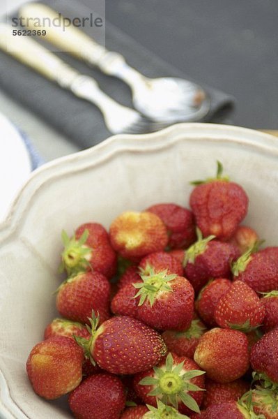 Frische Erdbeeren in Keramikschüssel