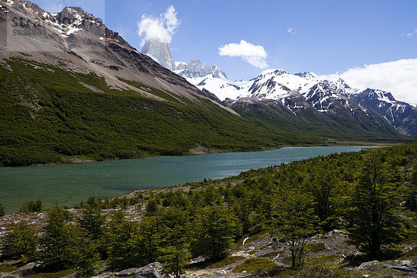 Gletschersee am rauchenden Berg Mount Fitz Roy im Nationalpark Los Glaciares  in der Nähe von El ChaltÈn  Santa Cruz  Patagonien  Argentinien  Südamerika  Amerika