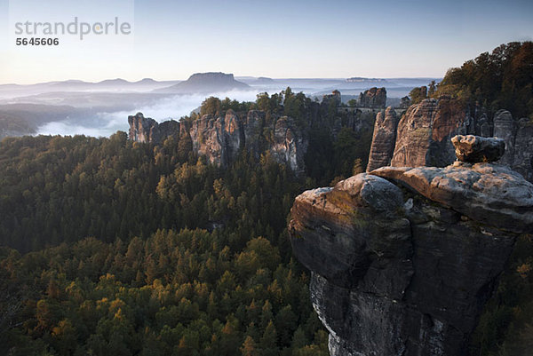 Vormittag an der Bastei  Elbsandsteingebirge  Nationalpark Sächsische Schweiz  Deutschland