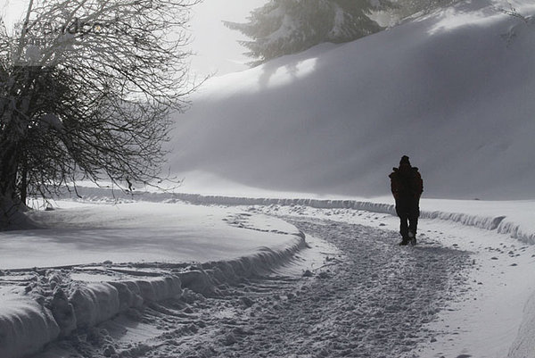Alleinstehender Mann auf schneebedecktem Weg