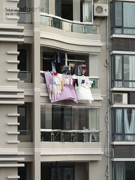 Laundry hanging from a balcony  Xiamen  China