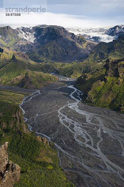 Fluss Kross· im Tal _Ûrsmörk  Thorsmörk  Gletscher M_rdalsjökull  Su_urland  Sudurland  Süd-Island  Island  Europa