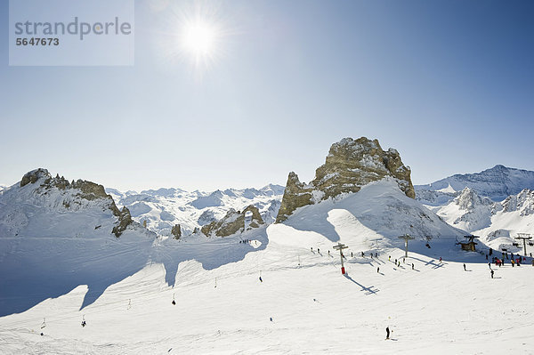 Verschneite Berglandschaft  Aiguille Percee  Tignes  Val d'Isere  Savoyen  Alpen  Frankreich  Europa