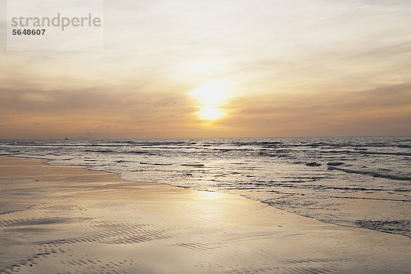 Belgien  Flandern  Blick auf den Strand bei Sonnenuntergang