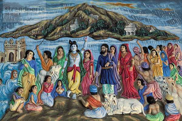 Relief  Krishna hebt den Berg Govardhan  Orchha  Madhya Pradesh  Nordindien  Indien  Asien