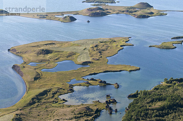 Luftaufnahme  Pseudokrater  Binnensee M_vatn oder Myvatn  Nordisland  Island  Europa