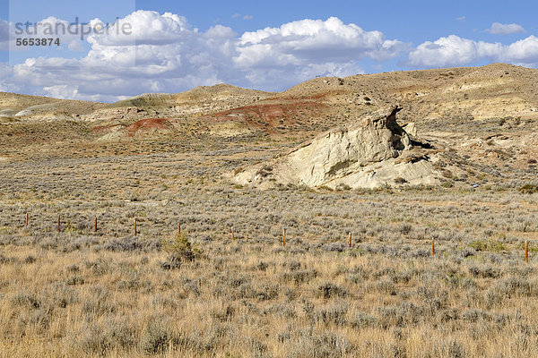 Sandsteinhügel und Weideland  State Road 135 bei Sand Draw  Wyoming  USA