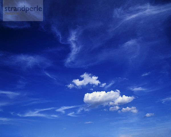 Schönwetterhimmel  Cirren und Cumuli am blauen Himmel