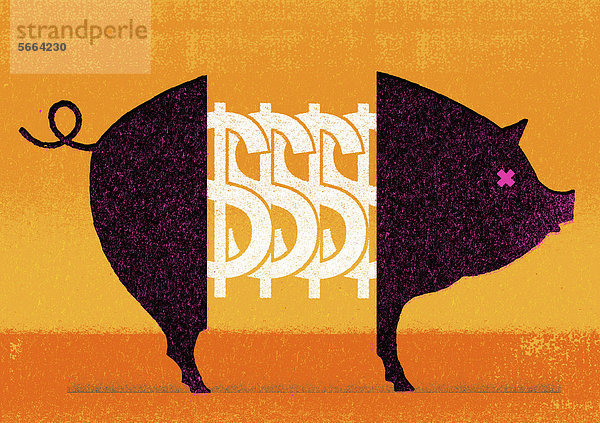 Dollarzeichen in der Mitte eines Schweins