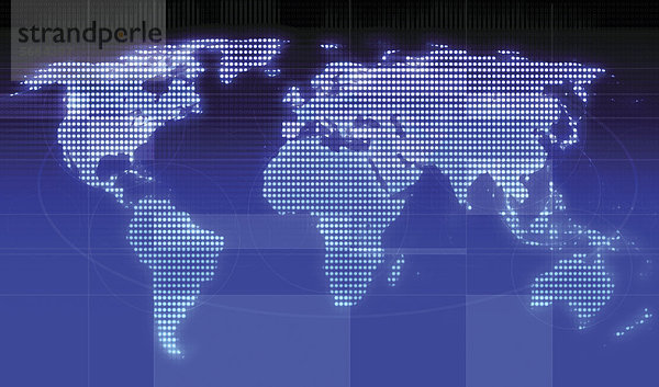 Gepunktete Weltkarte auf blauem Hintergrund