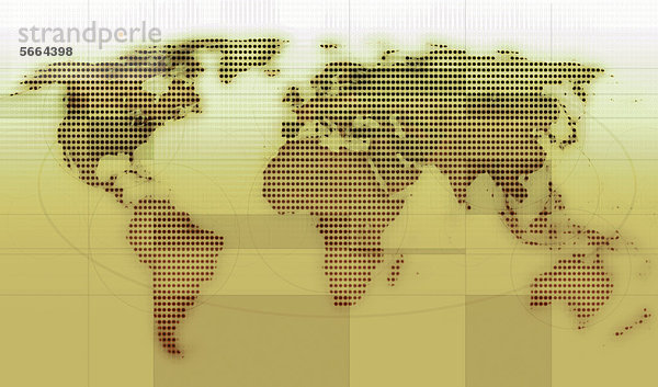 Gepunktete Weltkarte auf gelbem Hintergrund