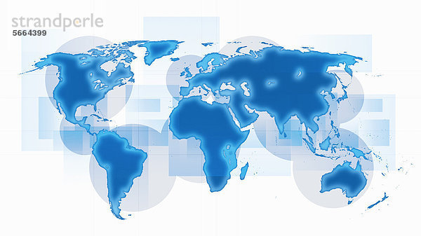 Weltkarte mit blauen Kontinenten auf weißem Hintergrund