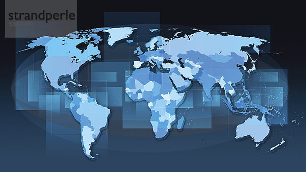 Weltkarte mit markierten Staatsgrenzen auf blauer Karte