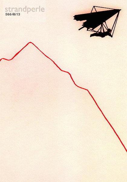 Mann flüchtet mit einem Hängegleiter von absteigendem Liniendiagramm