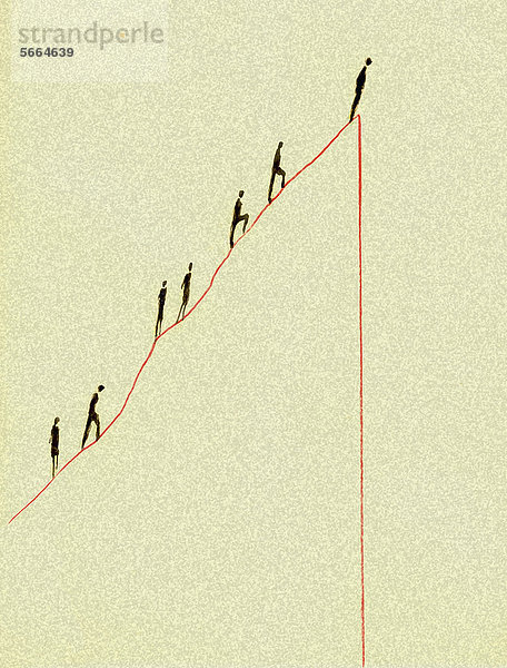 Geschäftsleute erreichen das Ende einer aufsteigenden roten Linie