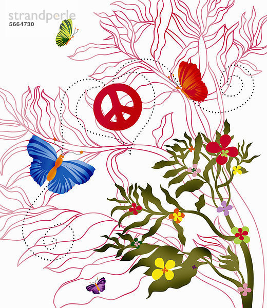 Blumen und Schmetterlinge mit Friedenssymbolen