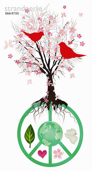 Blühender Baum wächst aus einem Friedenssymbol