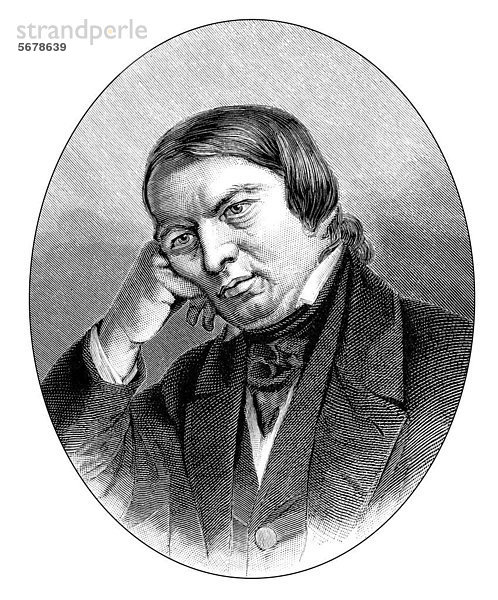 Historische Zeichnung aus dem 19. Jahrhundert  Portrait von Robert Schumann  1810 - 1856  ein deutscher Komponist und Pianist der Romantik