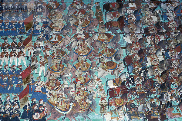 Heer  Wand-Gemälde oder Fresko aus Naturfarben  Badal Mahal  Bundikalam  Palast von Bundi  Bundi  Rajasthan  Indien  Asien