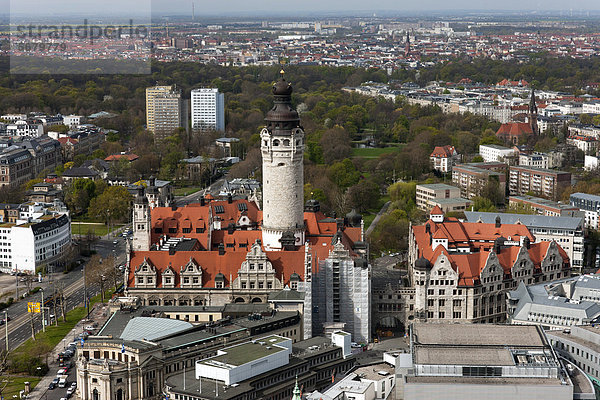Stadtpanorama vom City-Hochhaus  MDR-Tower  Blick nach Westen  Neues Rathaus  Rathausturm  Leipzig  Sachsen  Deutschland  Europa