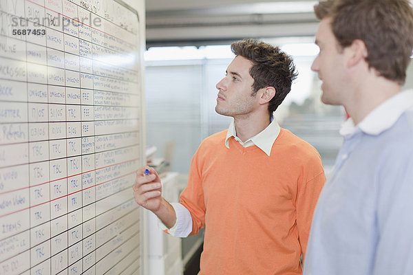 Geschäftsmann schreibt auf Whiteboard