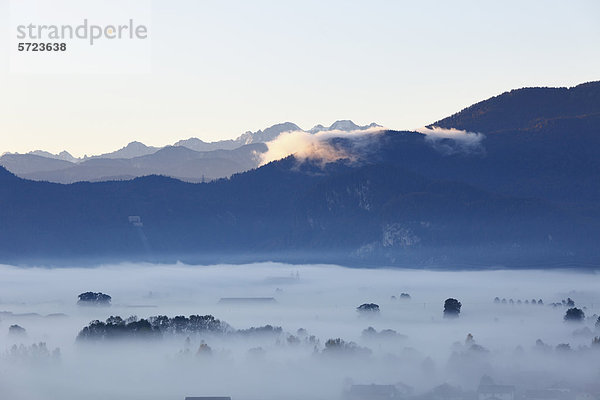 Deutschland  Bayern  Schlehdorf  Blick auf den Berg im Nebel