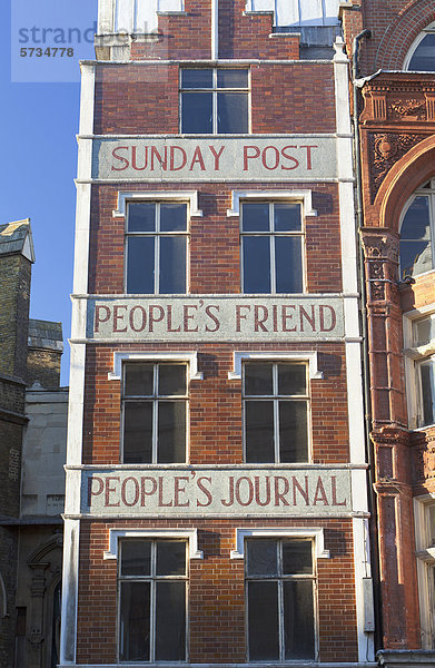 Ehemalige Büros von Sunday Post People's Friend und People's Journal in der Fleet Street  London  England  Großbritannien  Europa
