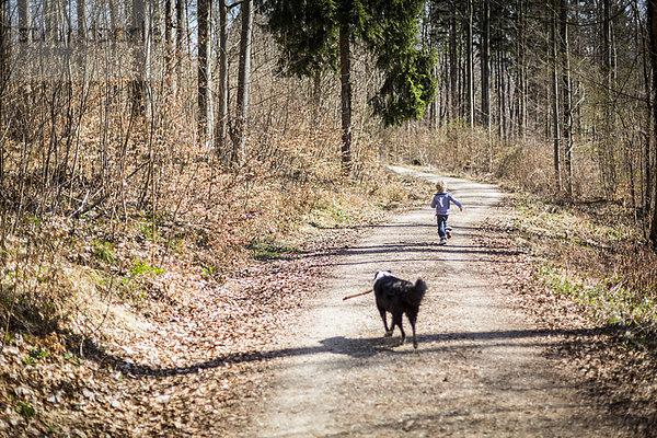 Junge - Person  Weg  Wald  Hund  schmutzig