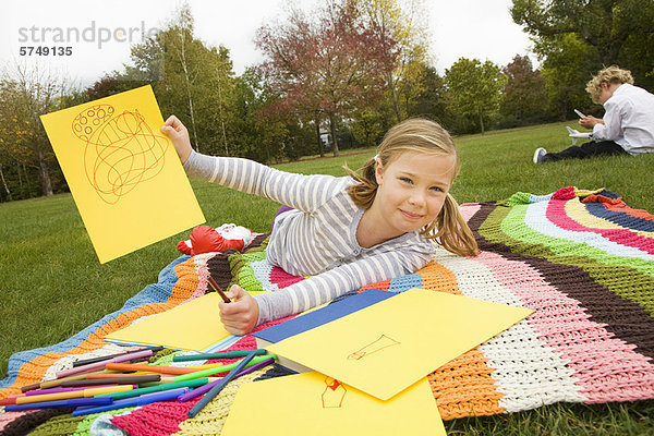 Decke  Picknick  Zeichnung  Mädchen