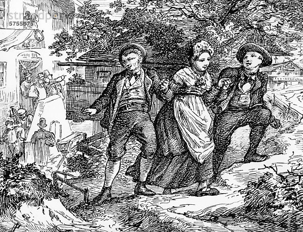 Stehlen der Braut  Brautentführung  Lenggries  Stich um 1830  Oberbayern  Bayern  Deutschland  Europa