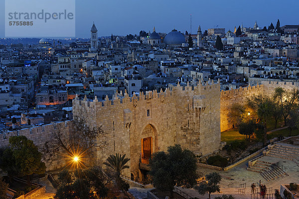 Jerusalem Hauptstadt Damaskus Hauptstadt Wand Wohnhaus Großstadt Eingang Naher Osten Abenddämmerung Gast Israel