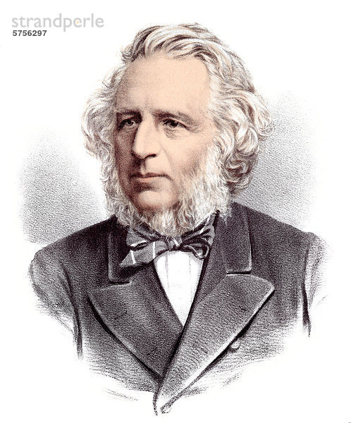 Historische Chromolithographie aus dem 19. Jahrhundert  Portrait von Sir Charles Reed  1819 - 1881  ein britischer Politiker