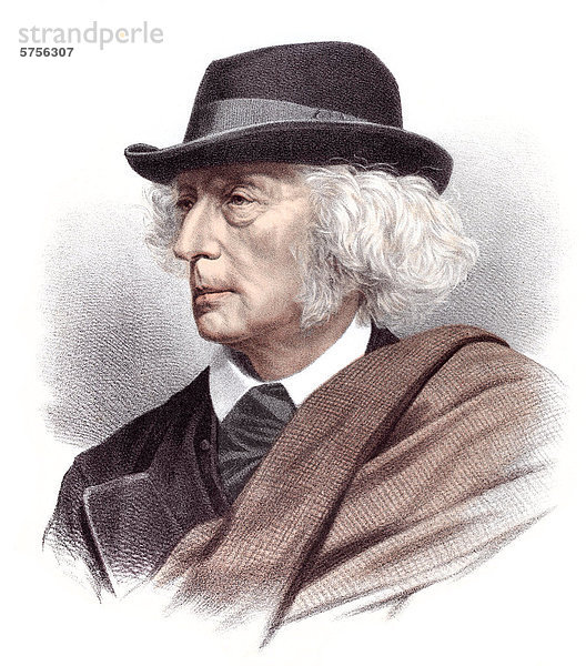 Historische Chromolithographie aus dem 19. Jahrhundert  Portrait von John Stuart Blackie  1809 - 1895  ein schottischer Gelehrter und Literat